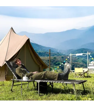 Tumbona Plegable con Respaldo Ajustable Reposacabezas Bolsillo Lateral Bandeja y Estructura de Acero 190x60x31 cm Negro