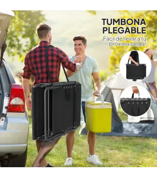 Tumbona Plegable con Respaldo Ajustable Reposacabezas Bolsillo Lateral Bandeja y Estructura de Acero 190x60x31 cm Negro