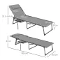 Tumbona Plegable con Respaldo Ajustable Reposacabezas Bolsillo Lateral Bandeja y Estructura de Acero 190x60x31 cm Gris