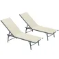 Juego de 2 Tumbonas Plegables Reclinables en 5 Posiciones con Estructura Metálica y Asiento de Malla Transpirable Crema