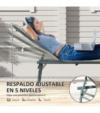 Juego de 2 Tumbonas Plegables Reclinables en 5 Posiciones con Estructura Metálica y Asiento de Malla Transpirable Crema