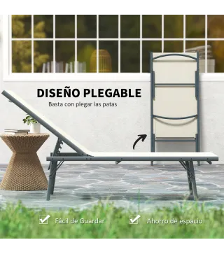 Juego de 2 Tumbonas Plegables Reclinables en 5 Posiciones con Estructura Metálica y Asiento de Malla Transpirable Crema