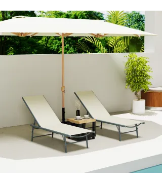 Juego de 2 Tumbonas Plegables Reclinables en 5 Posiciones con Estructura Metálica y Asiento de Malla Transpirable Crema