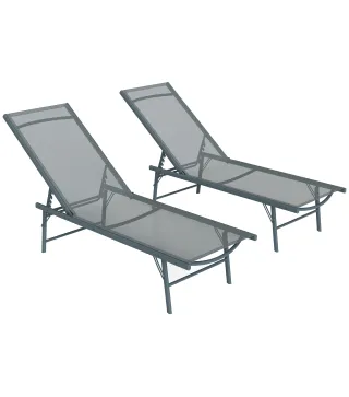 Juego de 2 Tumbonas Plegables Reclinables en 5 Posiciones con Estructura Metálica y Asiento de Malla Transpirable Gris