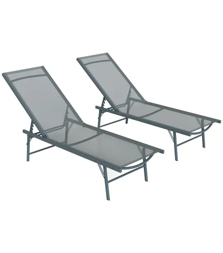 Juego de 2 Tumbonas Plegables Reclinables en 5 Posiciones con Estructura Metálica y Asiento de Malla Transpirable Gris