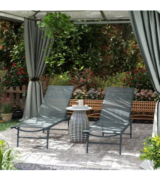 Juego de 2 Tumbonas Plegables Reclinables en 5 Posiciones con Estructura Metálica y Asiento de Malla Transpirable Gris