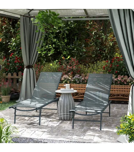 Juego de 2 Tumbonas Plegables Reclinables en 5 Posiciones con Estructura Metálica y Asiento de Malla Transpirable Gris