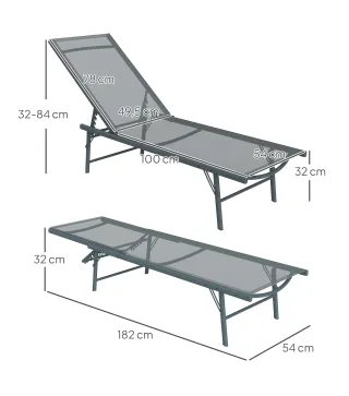 Juego de 2 Tumbonas Plegables Reclinables en 5 Posiciones con Estructura Metálica y Asiento de Malla Transpirable Gris