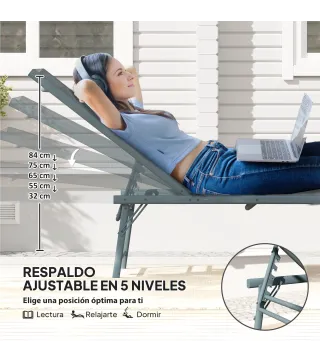 Juego de 2 Tumbonas Plegables Reclinables en 5 Posiciones con Estructura Metálica y Asiento de Malla Transpirable Gris