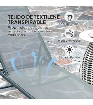 Juego de 2 Tumbonas Plegables Reclinables en 5 Posiciones con Estructura Metálica y Asiento de Malla Transpirable Gris