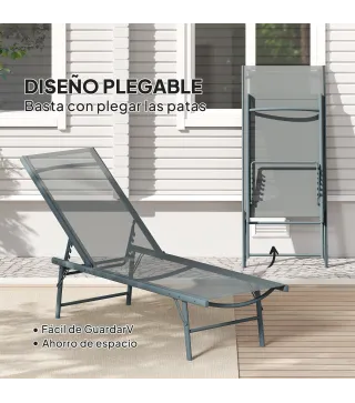 Juego de 2 Tumbonas Plegables Reclinables en 5 Posiciones con Estructura Metálica y Asiento de Malla Transpirable Gris