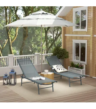 Juego de 2 Tumbonas Plegables Reclinables en 5 Posiciones con Estructura Metálica y Asiento de Malla Transpirable Gris