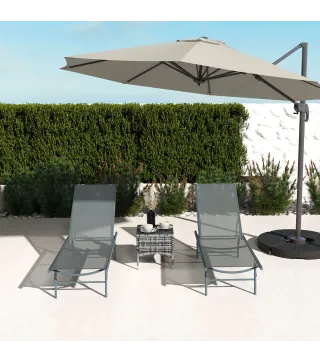 Juego de 2 Tumbonas Plegables Reclinables en 5 Posiciones con Estructura Metálica y Asiento de Malla Transpirable Gris