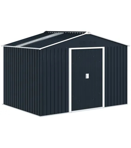 Cobertizo de Jardín 4,9 m² 277x195x192 cm con 2 Puertas Corredizas Base Refuerzo (Suelo NO Incluido) Gris Oscuro