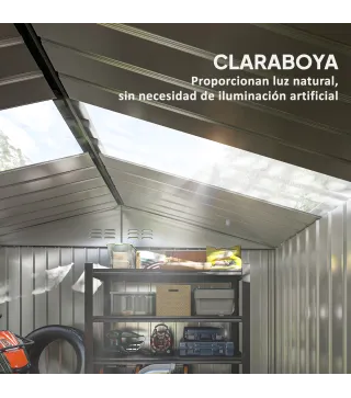 Cobertizo de Jardín 4,9 m² 277x195x192 cm con 2 Puertas Corredizas Base Refuerzo (Suelo NO Incluido) Gris Oscuro