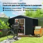 Cobertizo de Jardín 4,9 m² 277x195x192 cm con 2 Puertas Corredizas Base Refuerzo (Suelo NO Incluido) Gris Oscuro