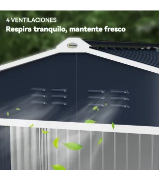 Cobertizo de Jardín 4,9 m² 277x195x192 cm con 2 Puertas Corredizas Base Refuerzo (Suelo NO Incluido) Gris Oscuro