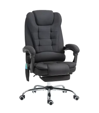 Silla de Oficina con 6 Puntos de Masaje Función de Calentamiento Reposapiés y Control Remoto 65x70x111-119 cm Negro