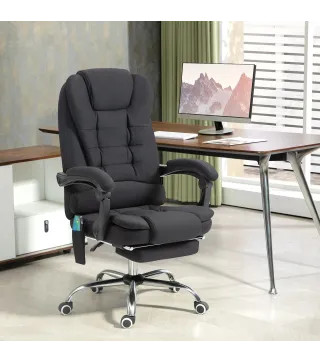 Silla de Oficina con 6 Puntos de Masaje Función de Calentamiento Reposapiés y Control Remoto 65x70x111-119 cm Negro