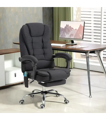 Silla de Oficina con 6 Puntos de Masaje Función de Calentamiento Reposapiés y Control Remoto 65x70x111-119 cm Negro