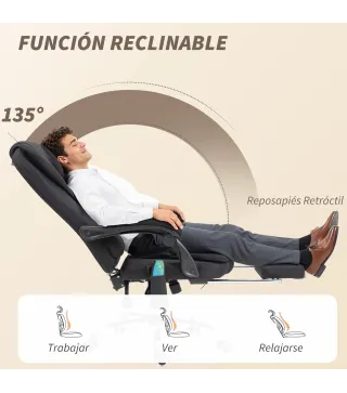 Silla de Oficina con 6 Puntos de Masaje Función de Calentamiento Reposapiés y Control Remoto 65x70x111-119 cm Negro