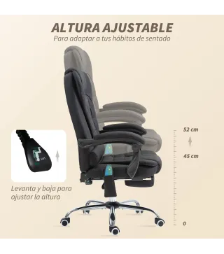 Silla de Oficina con 6 Puntos de Masaje Función de Calentamiento Reposapiés y Control Remoto 65x70x111-119 cm Negro