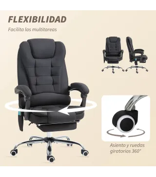 Silla de Oficina con 6 Puntos de Masaje Función de Calentamiento Reposapiés y Control Remoto 65x70x111-119 cm Negro