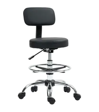 Silla de Oficina, Sillón Giratorio Compacto, Ajustable en Altura, con Reposapiés, Giro de 360°, Cuero Sintético, Metal, Negro