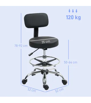 Silla de Oficina, Sillón Giratorio Compacto, Ajustable en Altura, con Reposapiés, Giro de 360°, Cuero Sintético, Metal, Negro