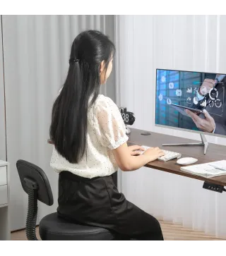 Silla de Oficina, Sillón Giratorio Compacto, Ajustable en Altura, con Reposapiés, Giro de 360°, Cuero Sintético, Metal, Negro