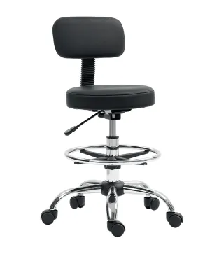 Silla de Oficina, Sillón Giratorio Compacto, Ajustable en Altura, con Reposapiés, Giro de 360°, Cuero Sintético, Metal, Negro