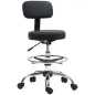 Silla de Oficina, Sillón Giratorio Compacto, Ajustable en Altura, con Reposapiés, Giro de 360°, Cuero Sintético, Metal, Negro