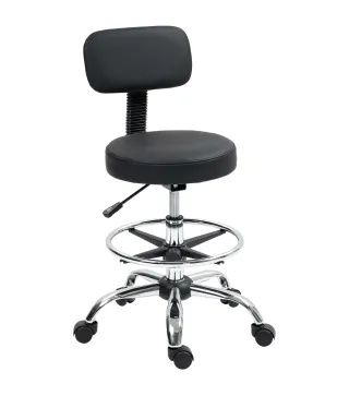 Silla de Oficina, Sillón Giratorio Compacto, Ajustable en Altura, con Reposapiés, Giro de 360°, Cuero Sintético, Metal, Negro