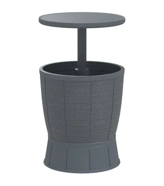 Mesa Nevera para Exterior 41 L 3 en 1 Cool Bar Mesa Auxiliar con Altura Ajustable Cubo de Hielo Tapa Elevable Gris