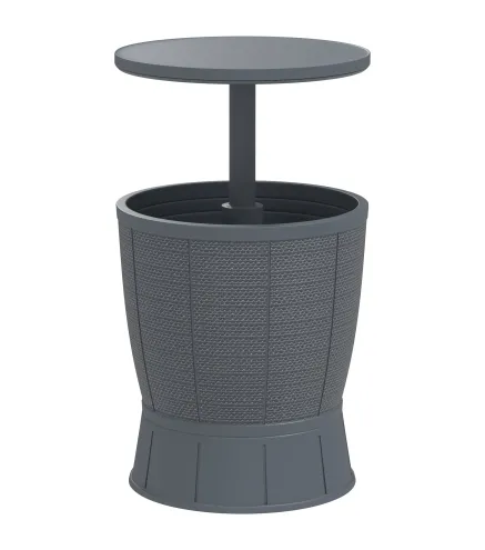 Mesa Nevera para Exterior 41 L 3 en 1 Cool Bar Mesa Auxiliar con Altura Ajustable Cubo de Hielo Tapa Elevable Gris