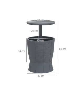 Mesa Nevera para Exterior 41 L 3 en 1 Cool Bar Mesa Auxiliar con Altura Ajustable Cubo de Hielo Tapa Elevable Gris
