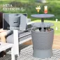 Mesa Nevera para Exterior 41 L 3 en 1 Cool Bar Mesa Auxiliar con Altura Ajustable Cubo de Hielo Tapa Elevable Gris