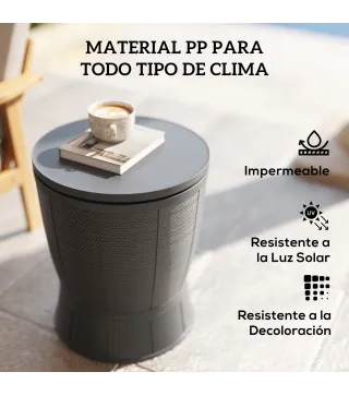 Mesa Nevera para Exterior 41 L 3 en 1 Cool Bar Mesa Auxiliar con Altura Ajustable Cubo de Hielo Tapa Elevable Gris