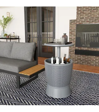 Mesa Nevera para Exterior 41 L 3 en 1 Cool Bar Mesa Auxiliar con Altura Ajustable Cubo de Hielo Tapa Elevable Gris