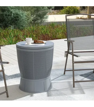 Mesa Nevera para Exterior 41 L 3 en 1 Cool Bar Mesa Auxiliar con Altura Ajustable Cubo de Hielo Tapa Elevable Gris