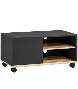 Mueble TV con Ruedas Mueble de Salón Mesa para Televisores de 42 Pulgadas con Puerta y 2 Estantes 80x45x41 cm Negro