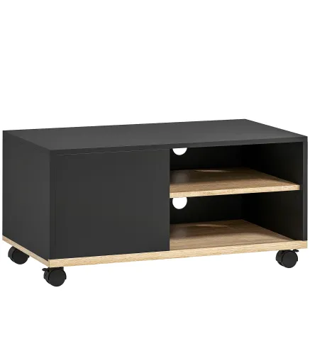 Mueble TV con Ruedas Mueble de Salón Mesa para Televisores de 42 Pulgadas con Puerta y 2 Estantes 80x45x41 cm Negro