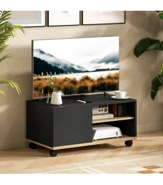 Mueble TV con Ruedas Mueble de Salón Mesa para Televisores de 42 Pulgadas con Puerta y 2 Estantes 80x45x41 cm Negro