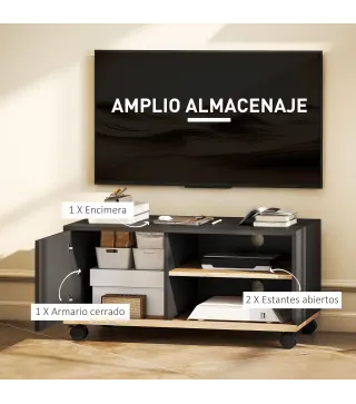 Mueble TV con Ruedas Mueble de Salón Mesa para Televisores de 42 Pulgadas con Puerta y 2 Estantes 80x45x41 cm Negro