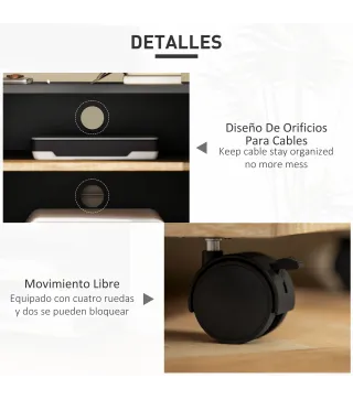 Mueble TV con Ruedas Mueble de Salón Mesa para Televisores de 42 Pulgadas con Puerta y 2 Estantes 80x45x41 cm Negro