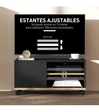 Mueble TV con Ruedas Mueble de Salón Mesa para Televisores de 42 Pulgadas con Puerta y 2 Estantes 80x45x41 cm Negro