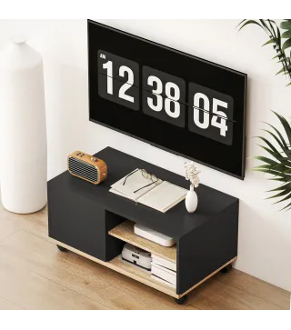 Mueble TV con Ruedas Mueble de Salón Mesa para Televisores de 42 Pulgadas con Puerta y 2 Estantes 80x45x41 cm Negro