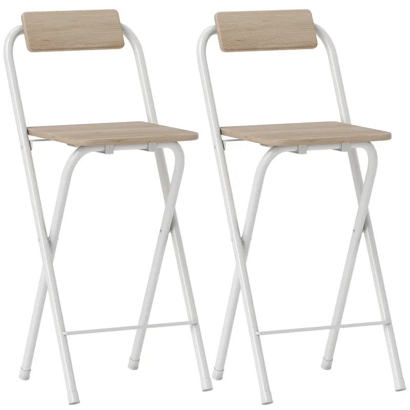 Juego de 2 Taburetes de Bar Plegables con Respaldo Reposapiés y Marco de Acero para Comedor Mostrador Natural Juego de 2 Taburetes de Bar Plegables con Respaldo Reposapiés y Marco de Acero para Comedor Mostrador Natural