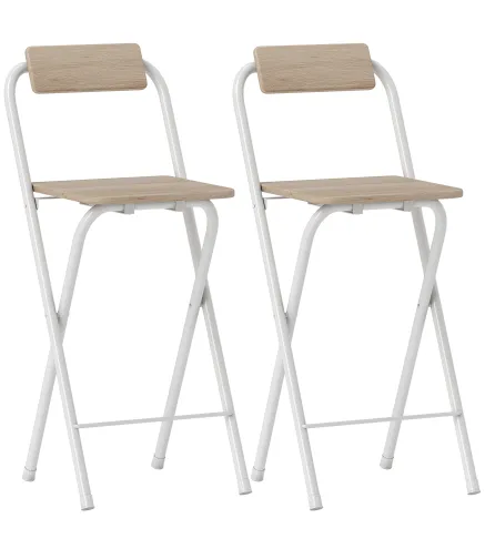 Juego de 2 Taburetes de Bar Plegables con Respaldo Reposapiés y Marco de Acero para Comedor Mostrador Natural