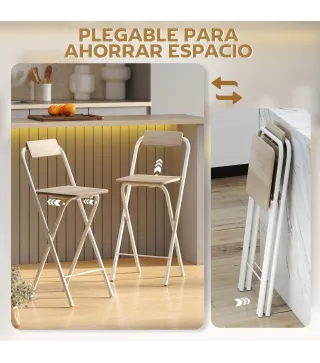 Juego de 2 Taburetes de Bar Plegables con Respaldo Reposapiés y Marco de Acero para Comedor Mostrador Natural